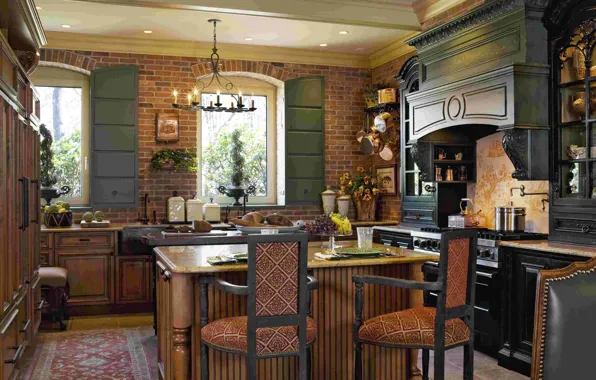 House, design, interior, wooden kitchen, rustic style