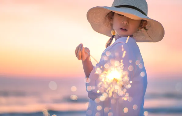 Море, девушка, искры, girl, sea, sparks, Kogame