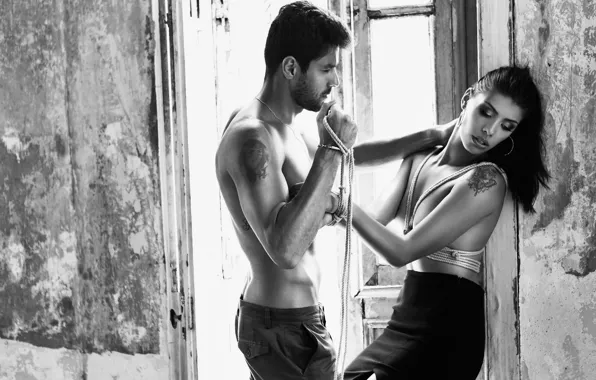 Shorts, woman, man, couple, tattoo, brunette, breasts, brazilian