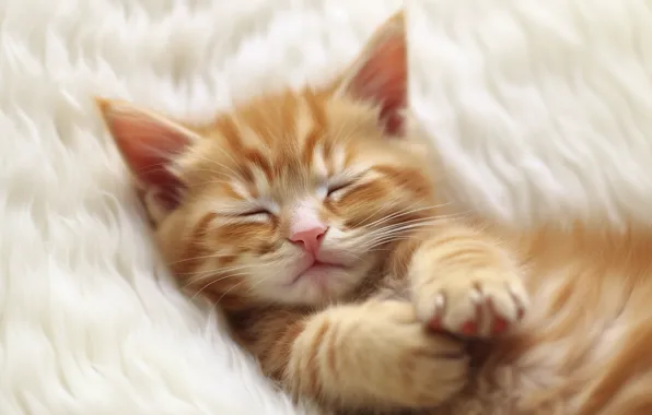 Кошка, белый, поза, уют, котенок, фон, сон, лапки