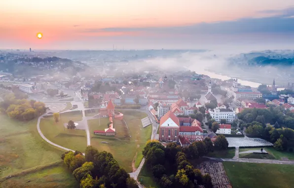 Картинка город, туман, Lietuva, Kaunas
