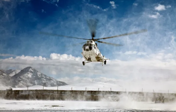 Картинка снег, горы, вертолёт, лопасти, ми-8