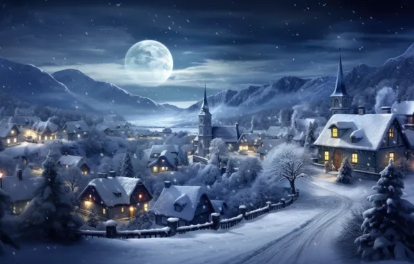 Новый Год, snow, зима, город, lights, Christmas, ночь, night