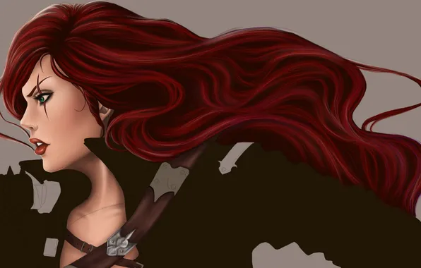 Девушка, лицо, игра, арт, профиль, League of Legends, красные волосы, katarina