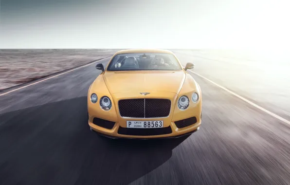 Bentley, Continental, Car, Speed, Front, Yellow, Road