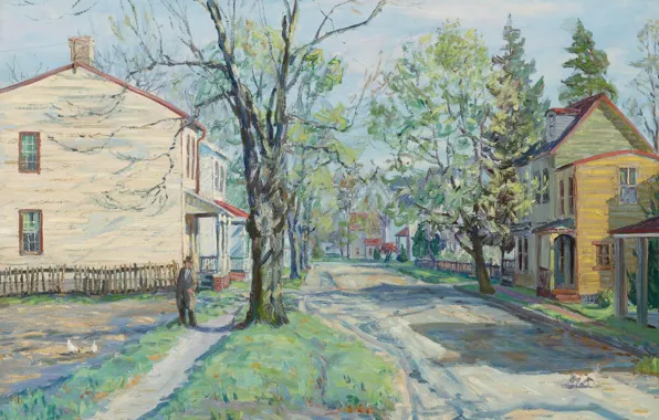 Картина, 1944, городской пейзаж, Spring on Risdon Street. Mount, Hugh Campbell, Хью Кэмпбелл