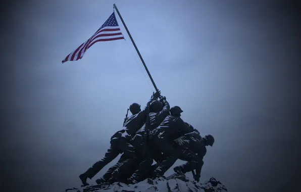 Флаг, памятник, солдаты, америка