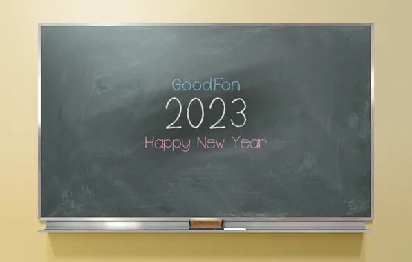 New year, happy new year, chalk, chalkboard, eraser, 2023, new year 2023, 2023 year