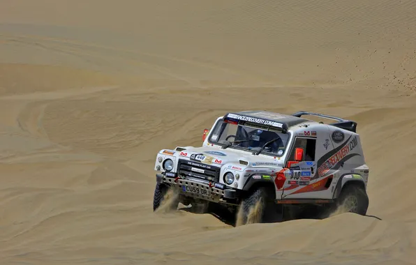 Картинка Песок, Белый, Гонка, Land Rover, Rally, Dakar, Внедорожник, Defender