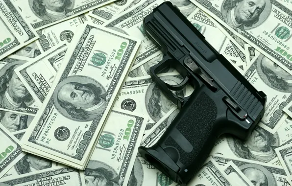 Картинка пистолет, деньги, доллары