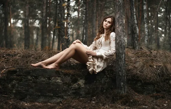 Грусть, девушка, одиночество, ножки, в лесу