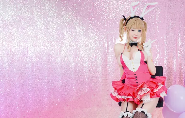 Girl, sexy, cleavage, thighhighs, long hair, dress, boobs, animal ears