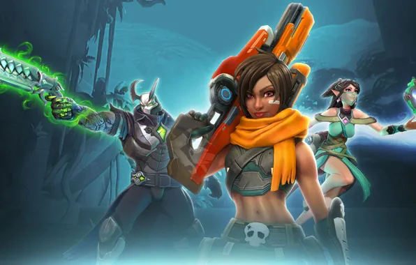 Wallpaper, skull, girl, gun, pistol, game, magic, weapon