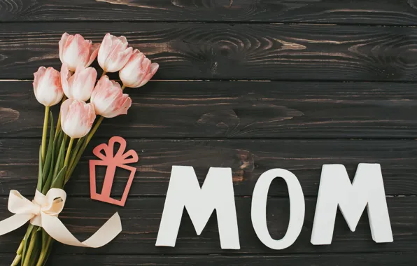 Картинка цветы, букет, тюльпаны, розовые, happy, wood, pink, flowers