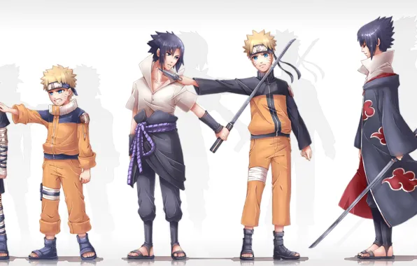 Аниме, арт, Naruto, Саске Учиха, Наруто Узумаки, Разные