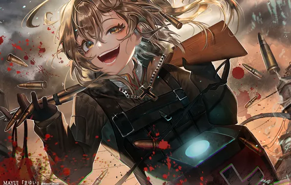 Картинка девушка, оружие, кровь, патроны, anime, art, Youjo Senki, Tanya Degurechaff