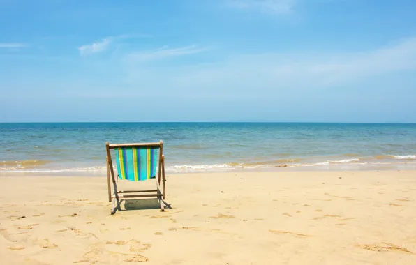 Картинка песок, море, волны, пляж, лето, шезлонг, summer, beach