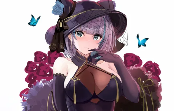 Girl, sexy, cleavage, dress, boobs, anime, beautiful, short hair