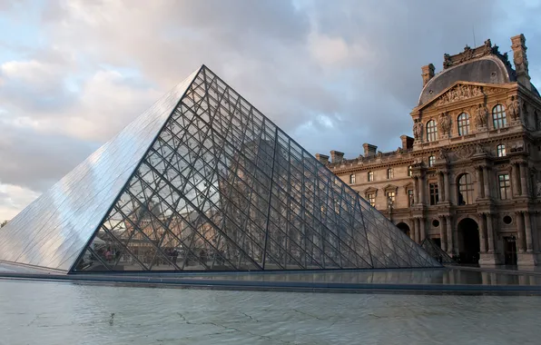 Париж, площадь, пирамида, музей, франция, paris, лувр, france