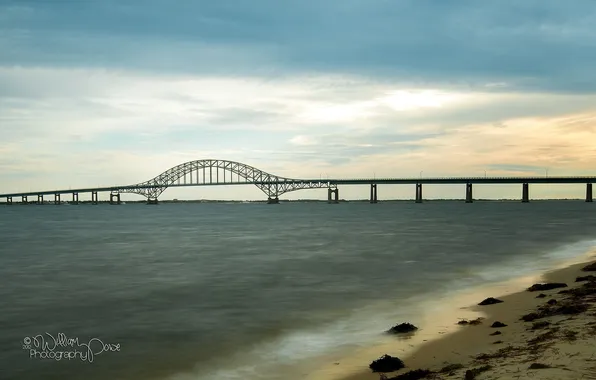 Пейзаж, мост, река