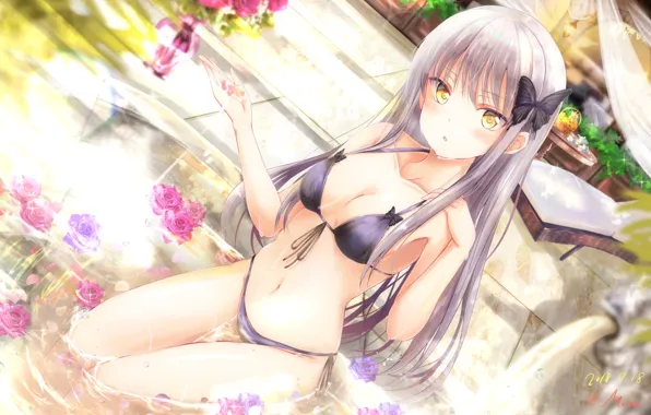 Цветы, Девушка, Купальник, Bang Dream!