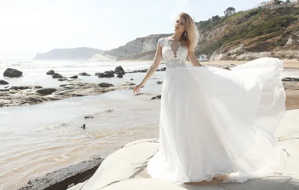 Girl, dress, beautiful, model, wedding, cute, long-haired, clothes