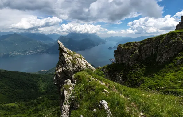 Картинка облака, горы, озеро, Альпы, панорама, Italy, Alps, озеро Комо