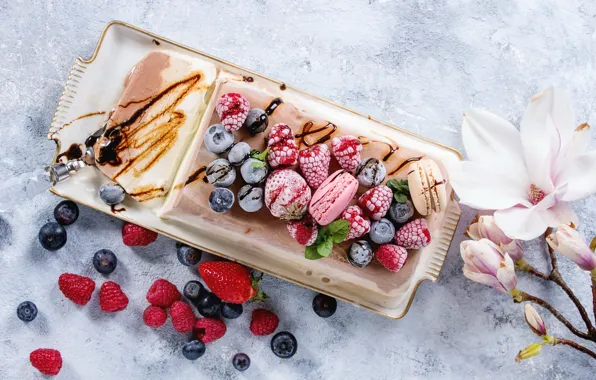 Картинка ягоды, colorful, клубника, мороженое, flowers, fruit, strawberry, berries