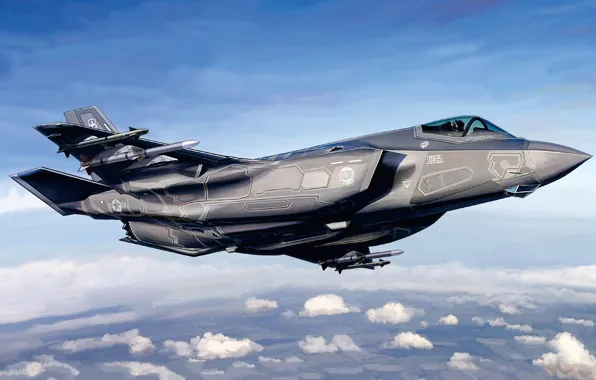 Картинка США, истребитель-бомбардировщик, F-35, Lockheed Martin, F-35 Lightning II, US Airforce