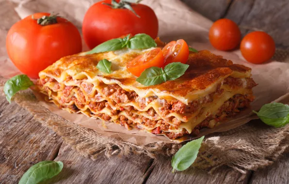 Картинка зелень, помидоры, блюдо, Lasagna, Лазанья