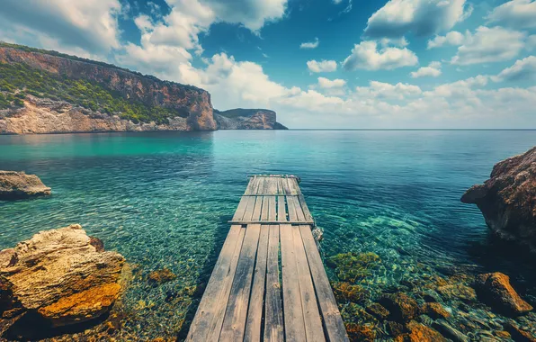Mountains, lake, paradise, pier