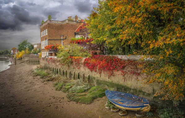 Осень, дом, лодка, Англия, Лондон, Riverside Hammersmith