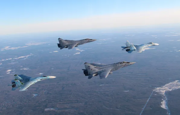 Картинка истребители, Flanker, Су-27, МиГ-31, парами