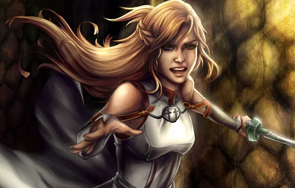 Картинка девушка, волосы, меч, Sword Art Online, Asuna