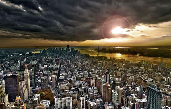 Картинка небо, тучи, город, здания, небоскребы, нью-йорк, new york, usa