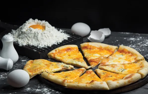 Картинка яйцо, сыр, пицца, pizza, мука, тесто, сырная, 4 сыра