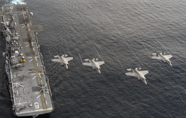 Картинка оружие, армия, F-35B, amphibious assault ship USS America (LHA 6)