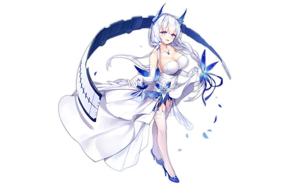 Girl, sexy, cleavage, thighhighs, long hair, dress, boobs, anime