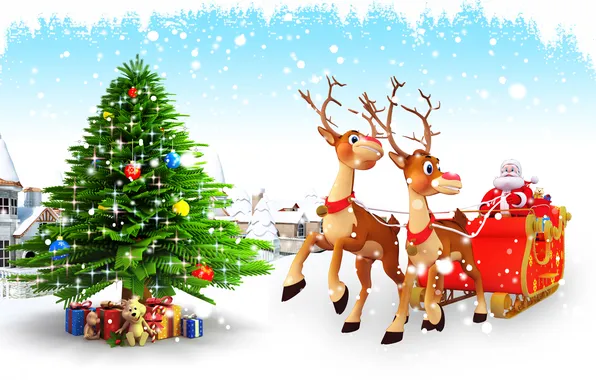Картинка снег, елка, новый год, рождество, подарки, christmas, new year, дед мороз