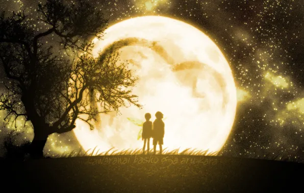 Картинка дерево, луна, пара