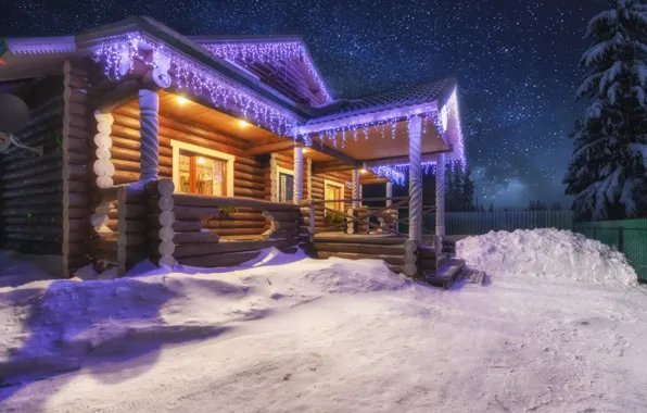 Winter night, Звездное небо, Starry sky, Зимняя ночь, Snow House, Снежный дом