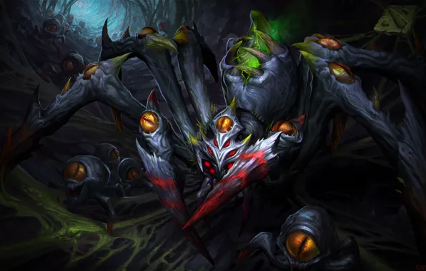 Глаза, паутина, арт, паучиха, Dota 2, Broodmother
