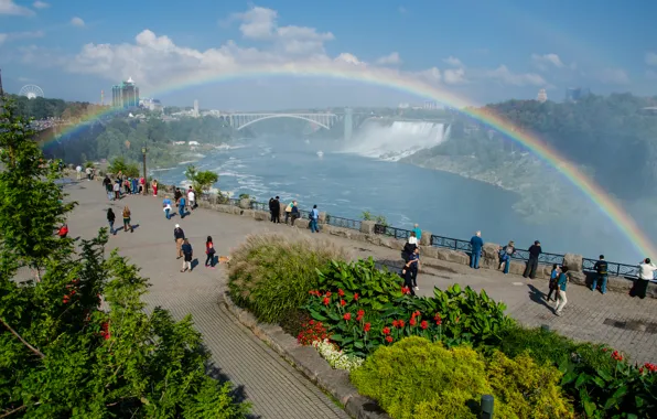 Мост, природа, парк, водопад, радуга, Ниагара, rainbow, Nature