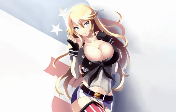 Girl, sexy, cleavage, blouse, thighhighs, long hair, boobs, anime