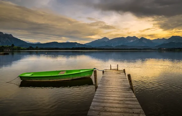 Озеро, лодка, причал, Germany, Bavaria, Bebele