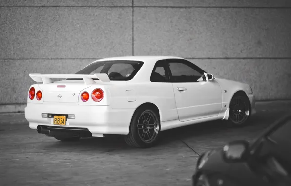 Nissan, white, GT-R, skyline, R34