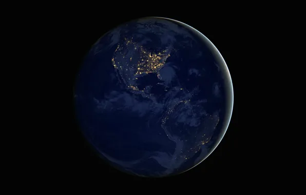 Ночь, огни, планета, Земля, континенты