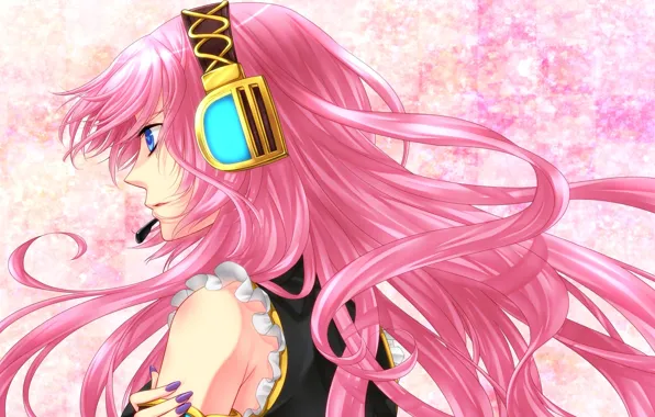 Девушка, аниме, наушники, арт, микрофон, vocaloid, megurine luka, вокалоид