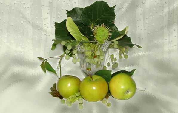 Картинка лето, каштан, липа, вазочка, авторское фото Елена Аникина, зелёные яблоки