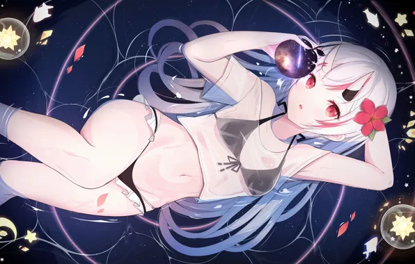 Apple, girl, sexy, wet, cleavage, horns, long hair, legs